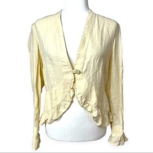 J.Jill | Women's Pale Yellow Ruffled Empire Linen Jacket
